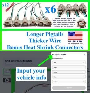 x6 Fuel Injector Pigtail Connector Plug Injectors fits Denso High Harness Wiring - Bild 1 von 1