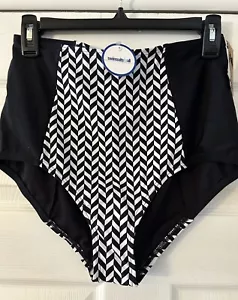 NEW Wmns Swim Suits For All Swim Sexy High Rise Black/White Bikini Bottom Sz 12 - Picture 1 of 8