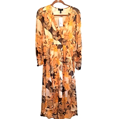 Medium Jessica Simpson Bonita Long Sleeve Chiffon Dress Golden Brown Floral NWT - Image 1 of 4
