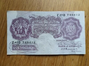 BANK OF ENGLAND 10 shilling note 1940's Peppiatt WWII Z47D 748412 - Picture 1 of 2