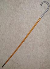 Antique Continental Repousse Silver Crook Handle Semi Flex Whip Stick/Dress Cane