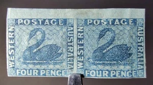 RARE WESTERN AUSTRALIA STAMPS 1864 4d BLUE SWANS PAIR MOG CLASSICS SG#26 VF A1A5 - Picture 1 of 15