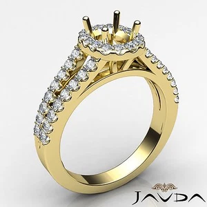 Halo Prong Set Cushion Semi Mount Diamond Engagement Ring 14k Yellow Gold0.75Ctw - Picture 1 of 7