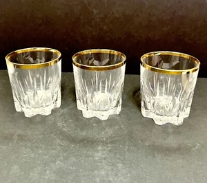 Set 3 bicchieri da bar in cristallo taglio Cellini Old Fashioned Italy bordo oro 24K - Foto 1 di 11