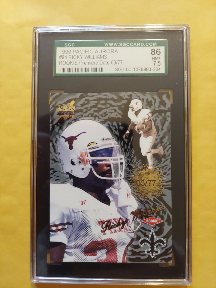 1999 Pacific Aurora #94 Ricky Williams Rookie Premiere Date /77 SGC 7.5 NM+ POP1 - Image 1 of 4