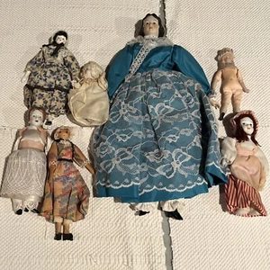 (7) Lot Of Vintage Miniature Ceramic Bisque Doll Set - Picture 1 of 12