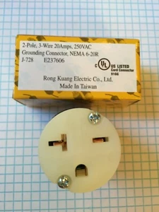 NEMA 6-20 STECKER, 2 POLIG, 3 DRAHT, 20A, 250V UL GELISTET, HOCHWERTIG - Bild 1 von 5