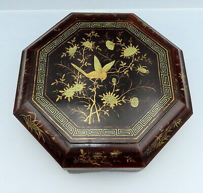 Antique Japanese Lacquerware Box Large Hand Painted Gold Lacquer Meiji Japan    • 395£