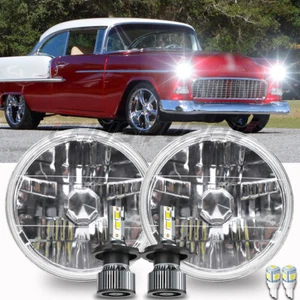 Pair 7inch Round Led Headlights Hi/Lo Beam Lamp for Chevy Bel Air 1955-57 Trucks - Bild 1 von 16