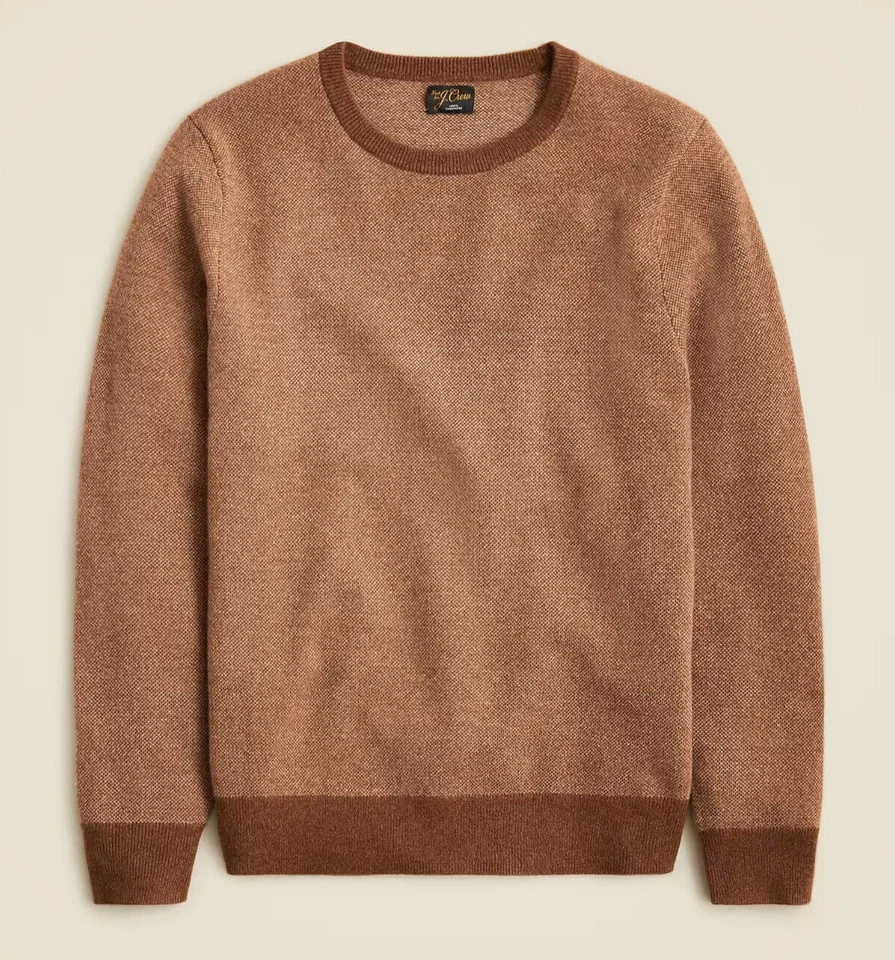 NWT J Crew 100% Cashmere Bird's Eye Crewneck Sweater in Tan & Brown - Image 1 of 1