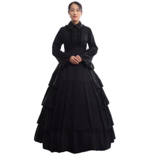 Gothic Lady Dress Ball Gown FVintage Victorian Black lounces Reenactment Costume - Picture 1 of 10