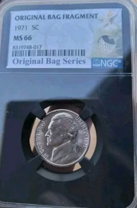 1971 MS66 Jefferson Original Bag Fragment Series Nickel With A Letter On The Bag - Picture 1 of 5