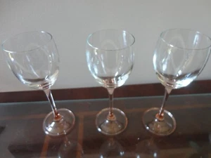 VINTAGE LUMINARC FRANCE PINK ROSE STEM SET OF 3 WINE GLASSES - Picture 1 of 14