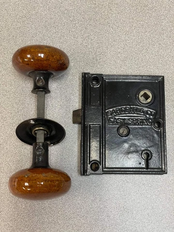 Antique Sargent & Co Easy Spring Door Knob with Genuine Wood Knobs - Brown+Black Cover