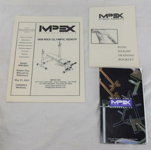 IMPEX WM-MXS Olympic Bench Owner's Manual Accessorioes & Basic Weight ...