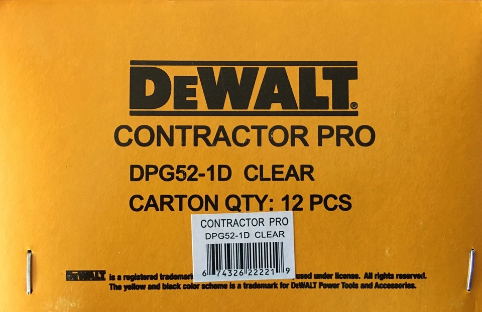 DEWALT Contractor Pro Clear Lens Safety Glasses Z87 Dpg52-1d