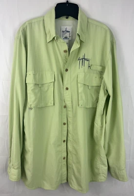 Guy Harvey Bluewater Vented Button Fishing Beach Shirt men's M Green - Image 1 of 4