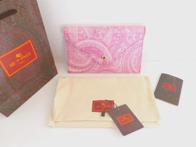 Etro Pouch Clutch Bag Pink Etro Print Coated Fabric Envelope NWT - Image 1 of 4
