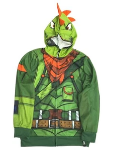 Fortnite Boys Green Rex Dinosaur Cosplay Hoodie Zip Front Sweatshirt XL (14-16) - Picture 1 of 1