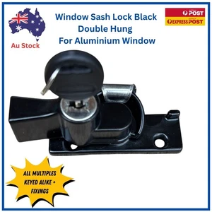 Window Black Sash Double Hung Key Lock Wide Base - For Aluminium Window - Foto 1 di 4