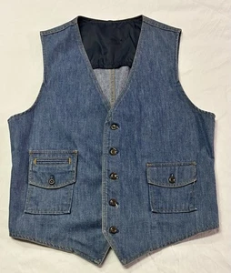 Vintage Lee 1970 Blue Denim Vest  42R 100% Sanforized Cotton Western Waistcoat - Picture 1 of 17