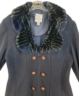 Abrigo Joseph Ribkoff Piel Sintética Cuello Mariposa Doble Pecho Azul Talla 12 Nuevo con Etiquetas. Foto 1 de 4