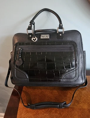 BRIGHTON Martha Black Leather Laptop Briefcase  NEW Dedicated laptop sleeve - Image 1 of 4