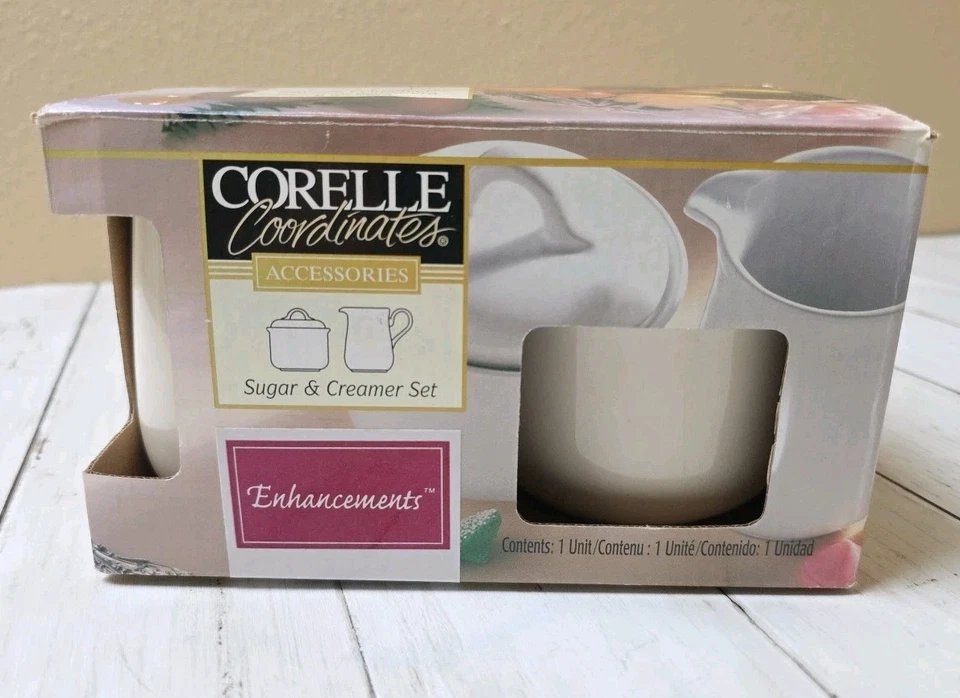 Corelle Coordinates 81-TY Sandstone Ivory Lidded Sugar Bowl and Creamer Set  - Image 1 of 4