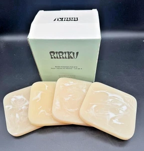 Ririku Resin Coaster Set Of 4 Off White Square Rounded Edges NIB - Picture 1 of 4