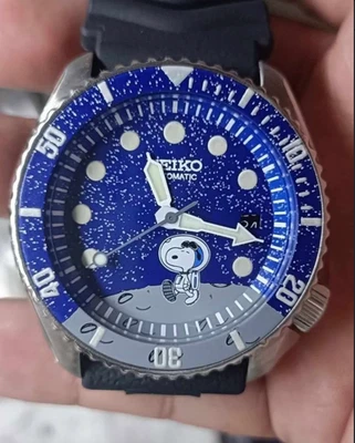 Seiko Ceramic Snoopy  In Space Moonwatch Automatic Divers Date Watch Custom 7002 - Image 1 of 4
