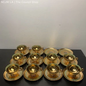 Bohemia Czechoslovakia 24k Gold Platinum Plated Ceramic Teacup Saucer 22 Piece - Picture 1 of 8