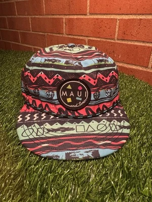 复古 90 年代 Maui and Sons 男式平沿帽多色鲨鱼印花软比尔 — 第 1/4 张图片