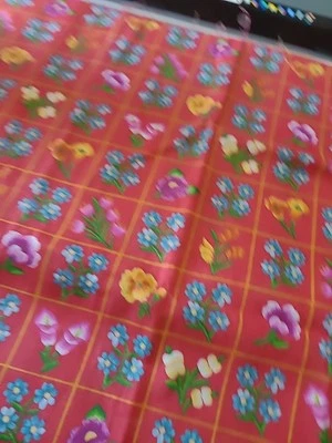 Vintage Cranston Village Red Floral Fabric 1/2 yard - Image 1 of 2