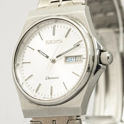 *CASI COMO NUEVO* Vintage 1990 SEIKO Chronos 5H23-7D20 Cuarzo Día Fecha Plata 36 mm Para Hombre Foto 1 de 4