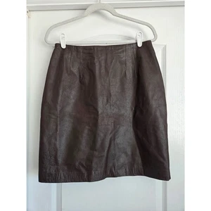Bagatelle Vintage Brown Leather Knee Length Pencil Miniskirt Sz 14 Edgy Clubbing - Picture 1 of 5