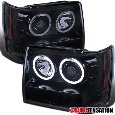 Fit 1993-1996 Jeep Grand Cherokee Smoke Black LED Halo Projector Headlights Lamp - Image 1 of 4