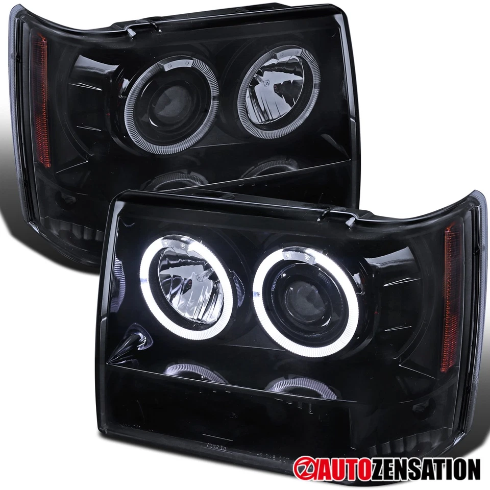 Fit 1993-1996 Jeep Grand Cherokee Smoke Black LED Halo Projector Headlights Lamp - Image 1 of 4