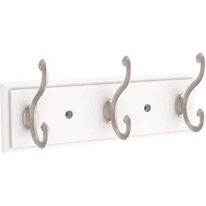 Hook Rack Wall Mounted White Nickel 3 Hook Coat Hat Towel Holder 10 Inch MDF - Picture 1 of 8