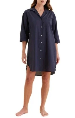 Papinelle Whale Beach Nightshirt M Navy Blue Nightie Gown Button Front Classic - Image 1 of 4