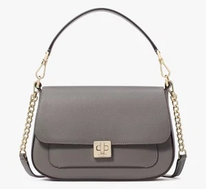 Bandolera Kate Spade de cuero Phoebe con solapa pequeña nueva con etiquetas ~ gris liebre - Imagen 1 de 3