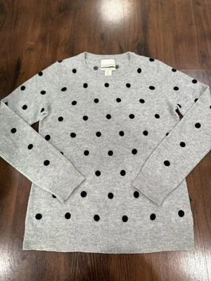 Cynthia Rowley 100% 2 ply cashmere grey black polka dot sweater size M - Image 1 of 4