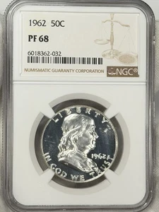 1962-P 50c Franklin Half Dollar NGC PF68 PR68 Silver Benjamin US Coin PROOF - Picture 1 of 4