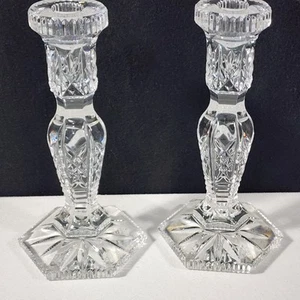 2 portacandele Waterford Hardwick taglio 8,5" cristallo marchio inciso 2002 vintage - Foto 1 di 13