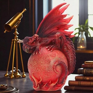 Gothic Fiery Crimson Mars Dragon Fantasy Statue Martian globe Mythical Decor - Picture 1 of 9