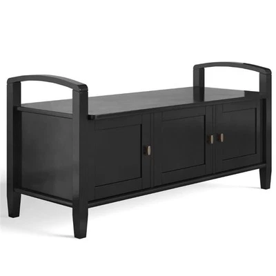 Simpli Home Warm Shaker Wood 44" Transitional Entryway Bench in Black - Image 1 of 4