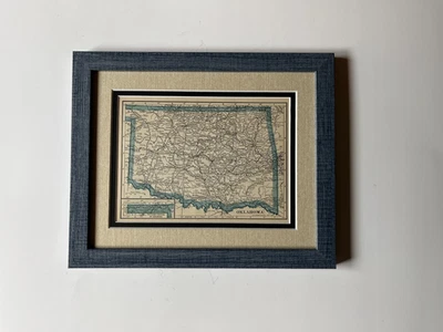 1934 "Blue" OKLAHOMA State Map by C.S. Hammond, Framed/Dbl Mat SEE DESCRIP - Image 1 of 3