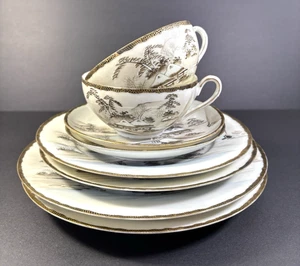 Set of 2 Antique Japanese Tea Cup Saucer Plate Set Eggshell Thin Porcelain - Picture 1 of 23