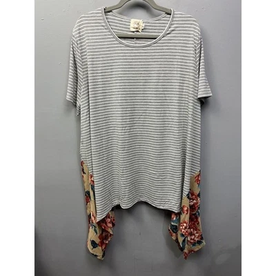 Top túnica Grace & Emma para mujer talla grande 3X gris a rayas floral boho nuevo Foto 1 de 4