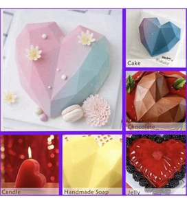 3D Diamond Heart Shape Silicone Molds Qty 2 w/ 8 Cavities Each DIY Baking Candy - Picture 1 of 7