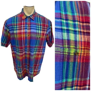 Camisa Club Room Para Hombres XL Azul Madrás Cuadros Preppy Lino Playa Trabajo Oficina Fecha - Imagen 1 de 13